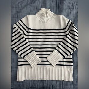 Brand New J. Crew white and Black Striped Turtleneck Sweater 100% Cotton SZ M